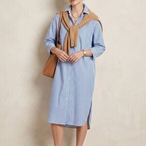 ZARA Striped Oversized Poplin Shirt Dress Blue White
